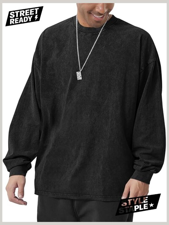 Other - Vintage Wash Heavyweight Long Sleeve Tee Oversized Crew Neck